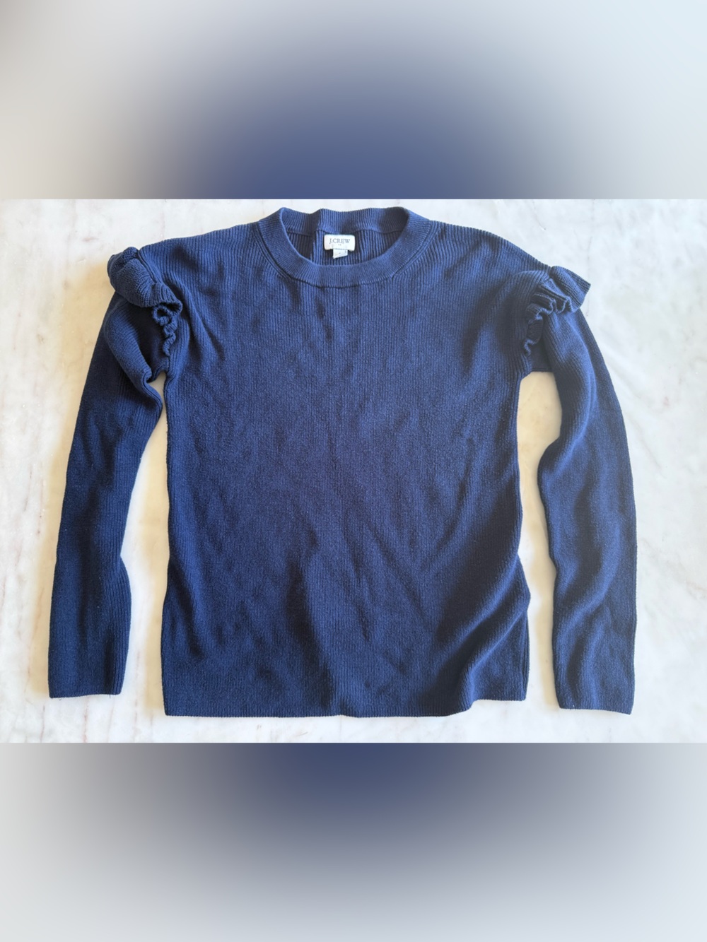 J. Crew Navy Ruffle-Detail Long Sleeve Sweater